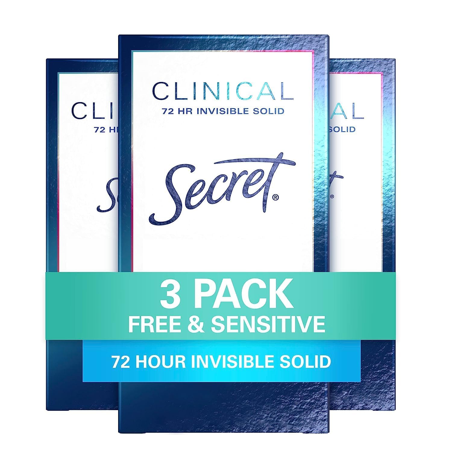 Secret Antiperspirant Clinical Strength Deodorant for Women, 72 Hr Sweat Protection Invisible Solid, Free & Sensitive Unscented, 1.6 Ounce (Pack of 3) - 24hrsmart